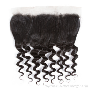 Unprocessed Human Hair Brazilian Virgin Hair Loose Deep Wave Curly Swiss Lace Pre Plucked Frontal Hair Closures